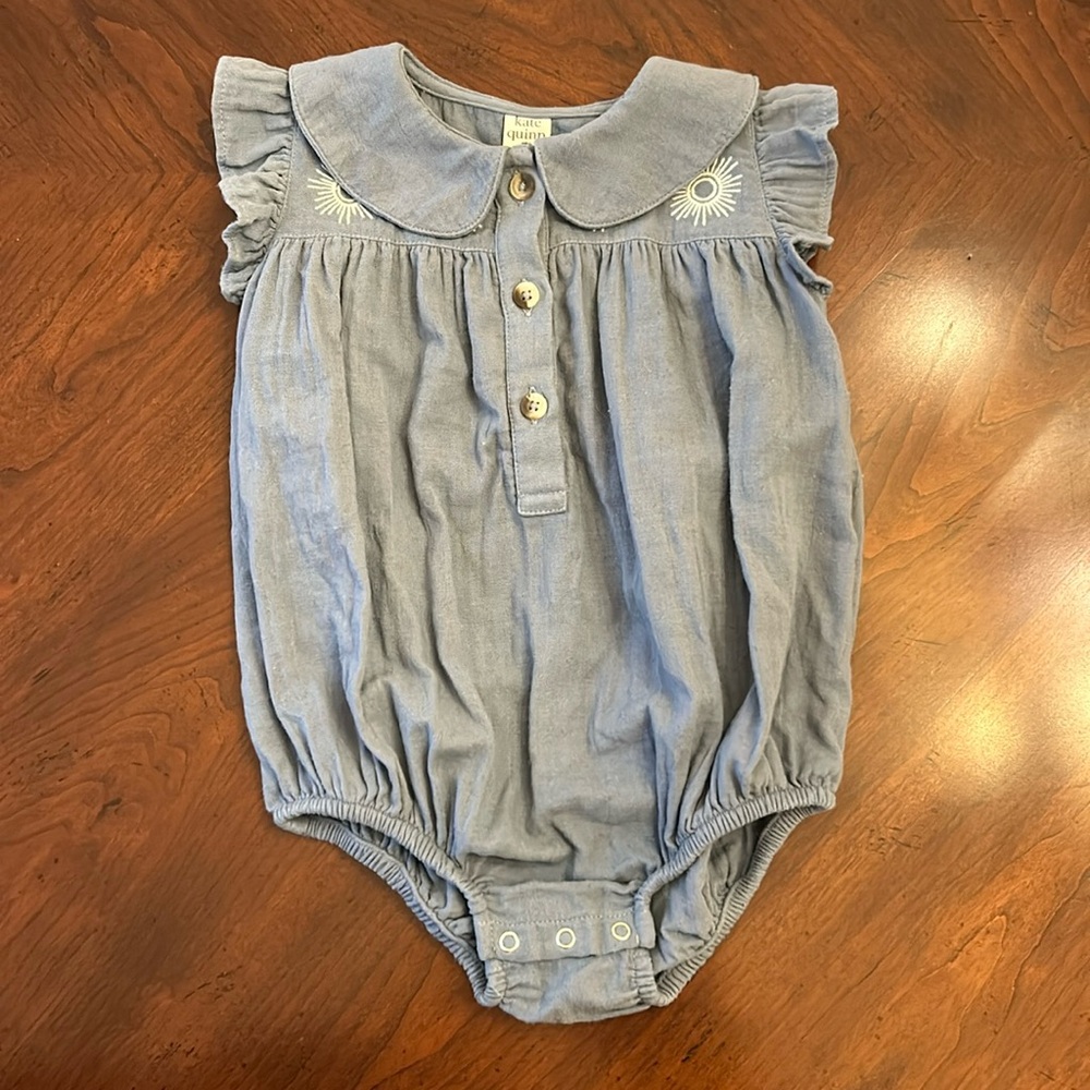 Kate Quinn Blue Linen Peter Pan Collar Bubble 12-18 months